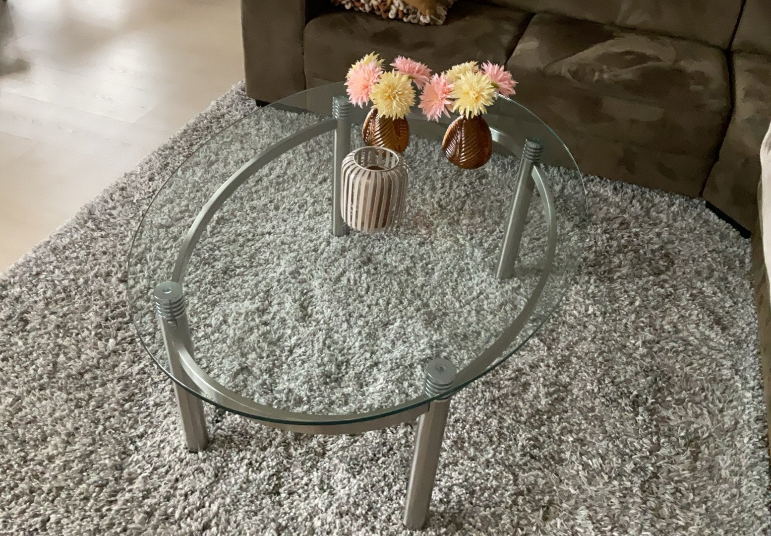 Ovale salontafel met glazen blad en RVS onderstel, 100 tot 150 cm, Minder dan 50 cm, Ovaal, 50 tot 100 cm