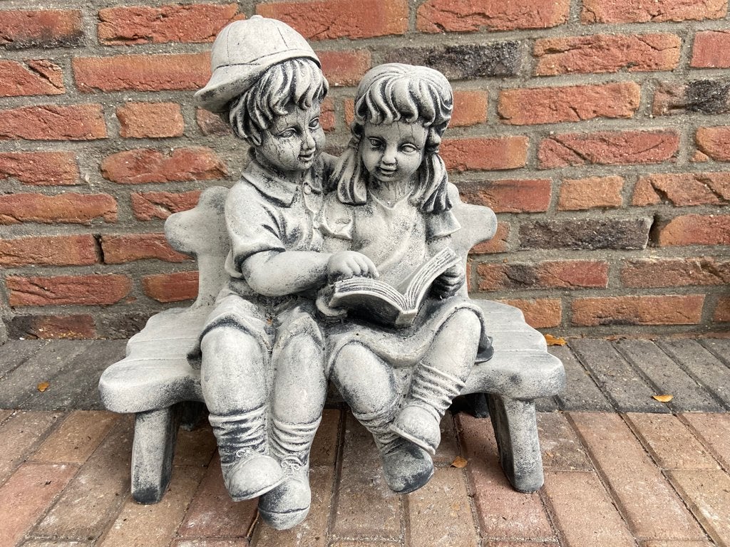 Kinderen op Bank, Tuin en Terras, Ophalen, Nieuw, Beton, Mensenbeeld