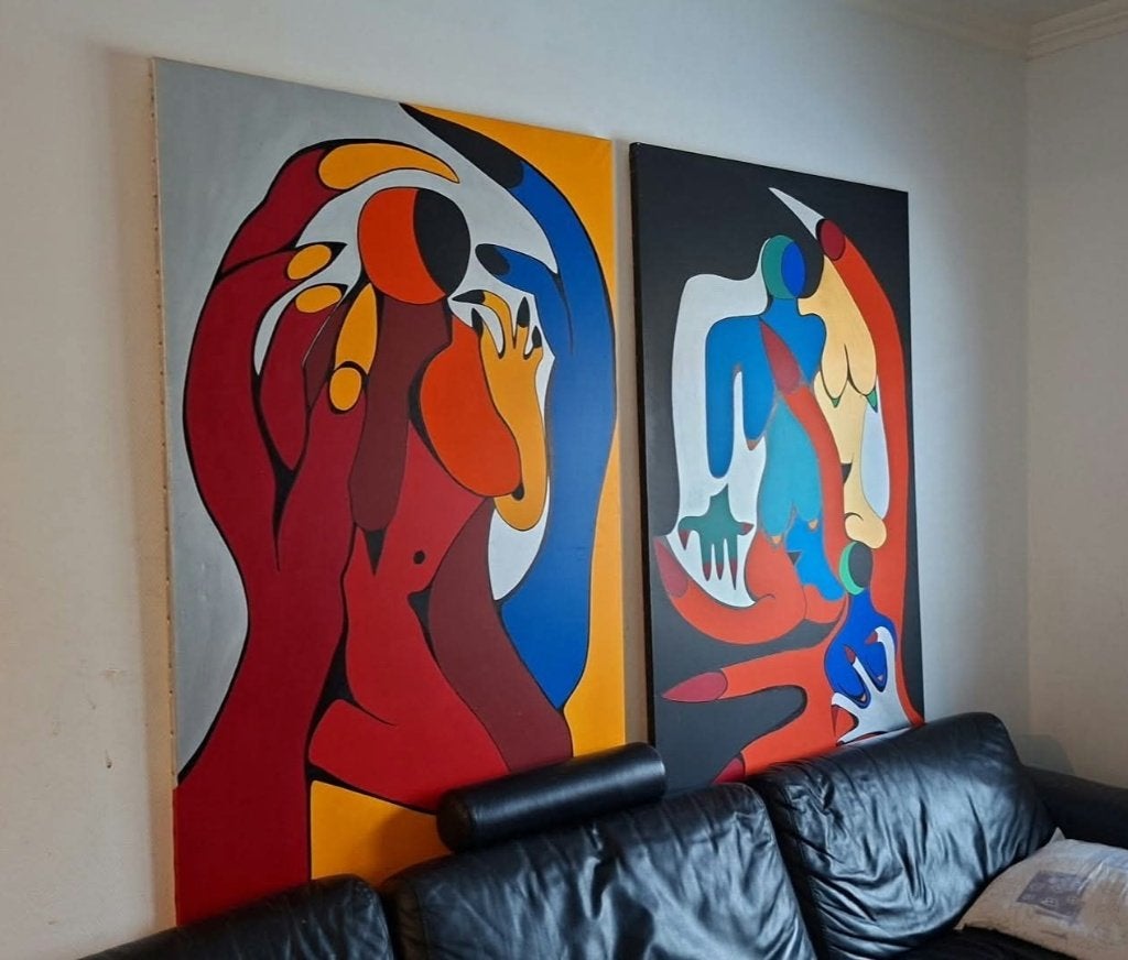 Tweeluik moderne schilderijen van Ardie 100x160, Ophalen of Verzenden