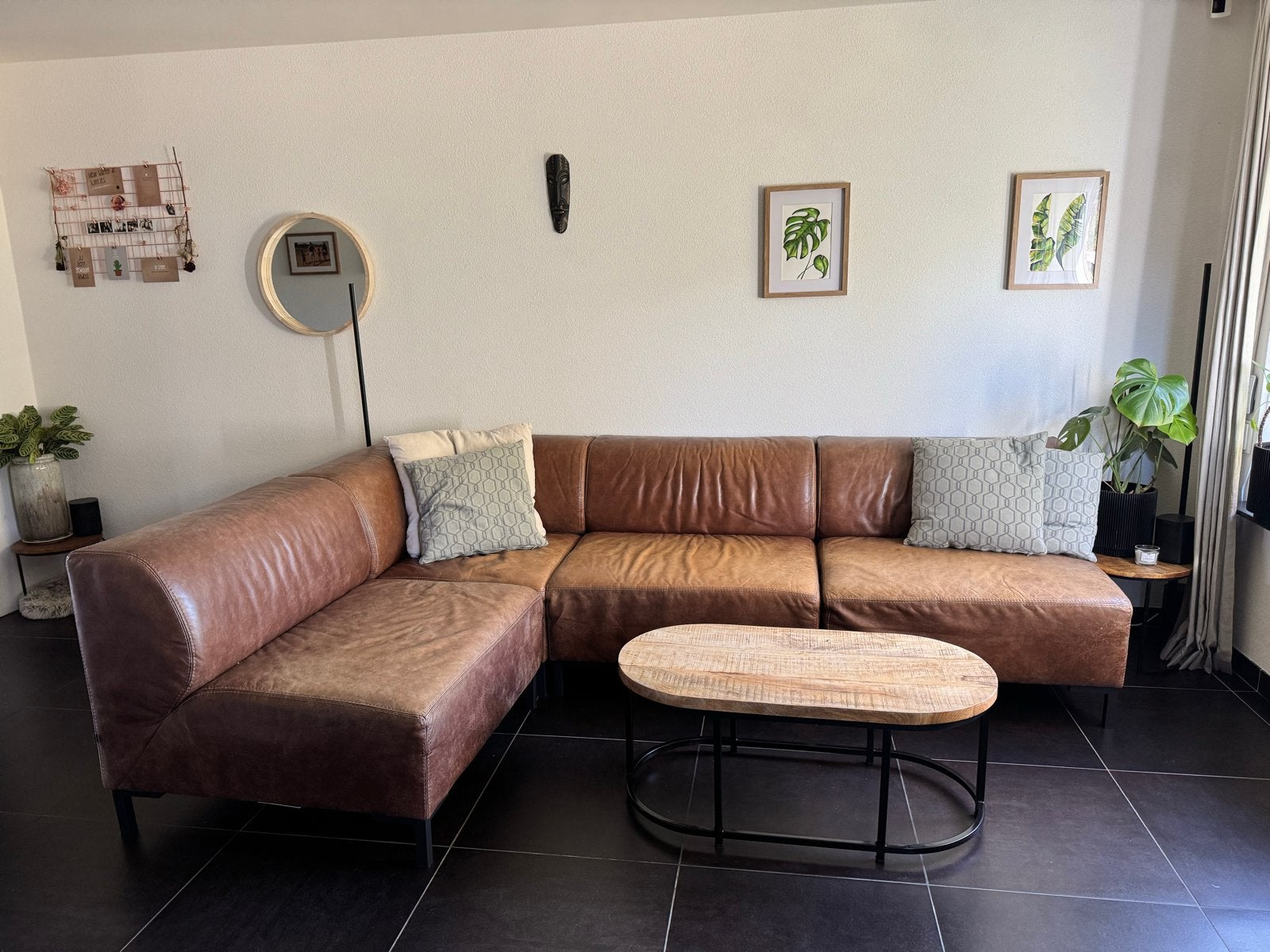 Modulaire bank van buffelleer - Goossens, Ophalen, Gebruikt, Hoekbank, 300 cm of meer