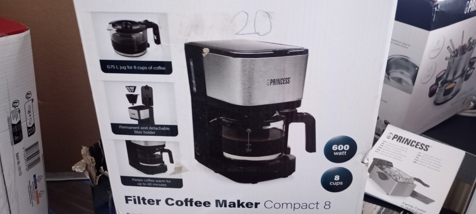 Nieuwe Princess Filter Koffiemachine Compact 8 - 600W, Gemalen koffie, Ophalen of Verzenden, 4 tot 10 kopjes, Koffiemachine