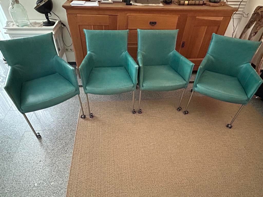 4 Prachtige leren eetkamerstoelen luxe stoelen kalfsleder !!, Ophalen, Overige kleuren, Zo goed als nieuw, Vier