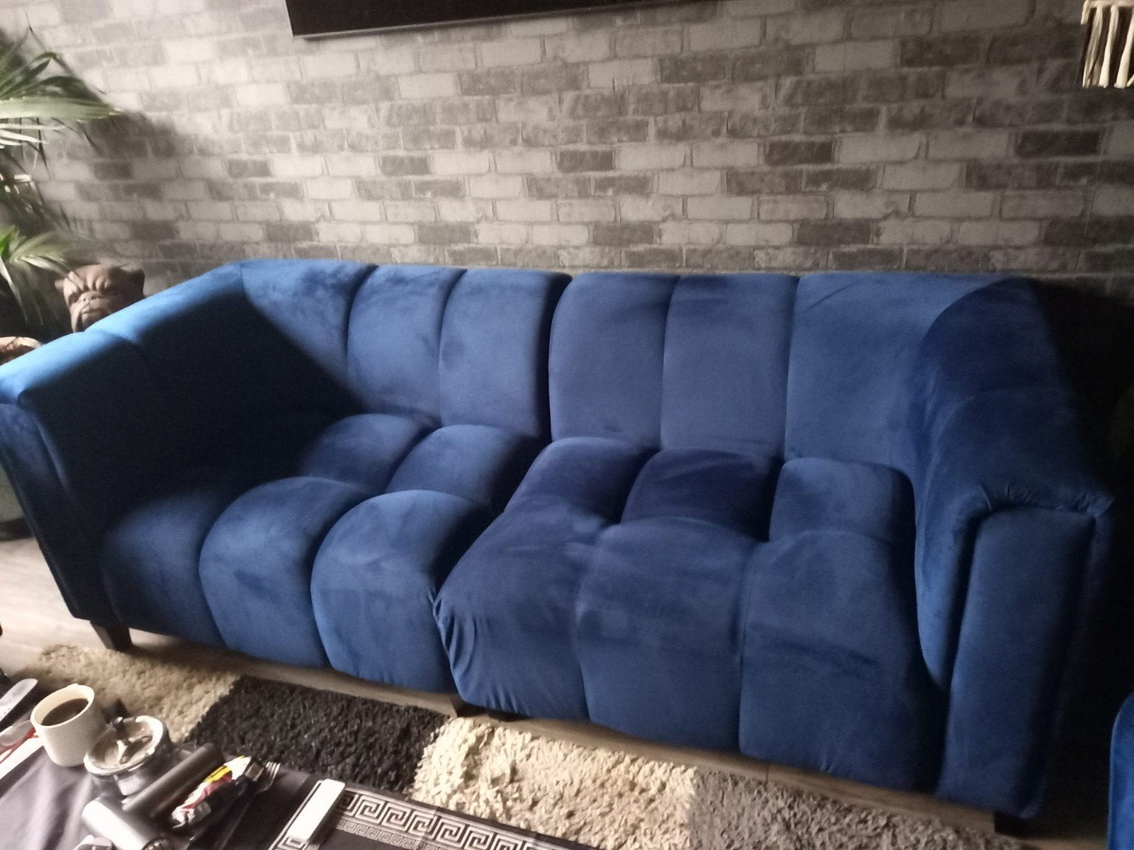 Luxe blauwe stoffen bank ,van fonq  3 zits, Ophalen, Driepersoons, 75 tot 100 cm, Zo goed als nieuw