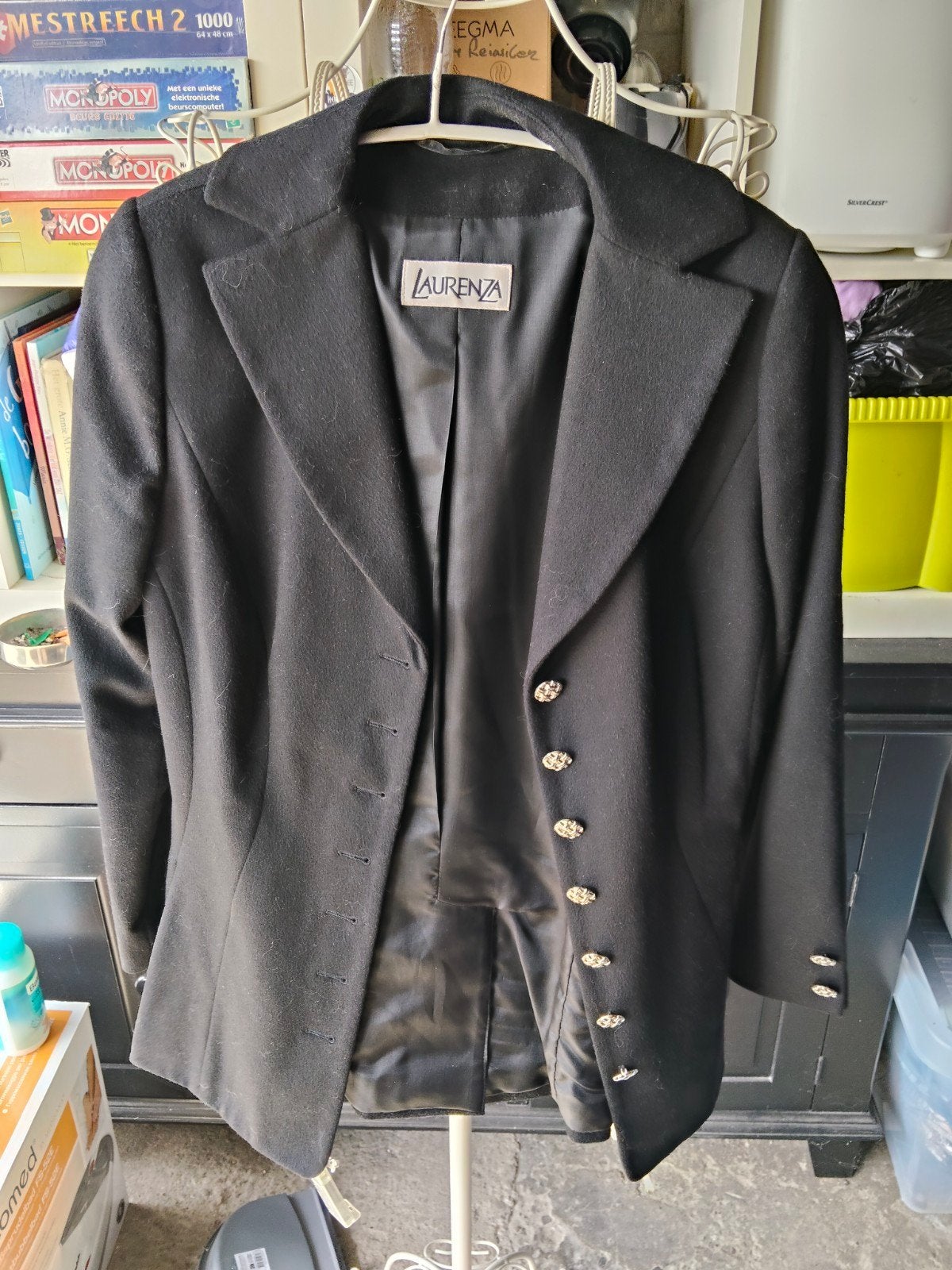 VINTAGE! Laurenza Zwarte Wollen Kasjmier Jas Maat 38, Laurenza, Ophalen of Verzenden