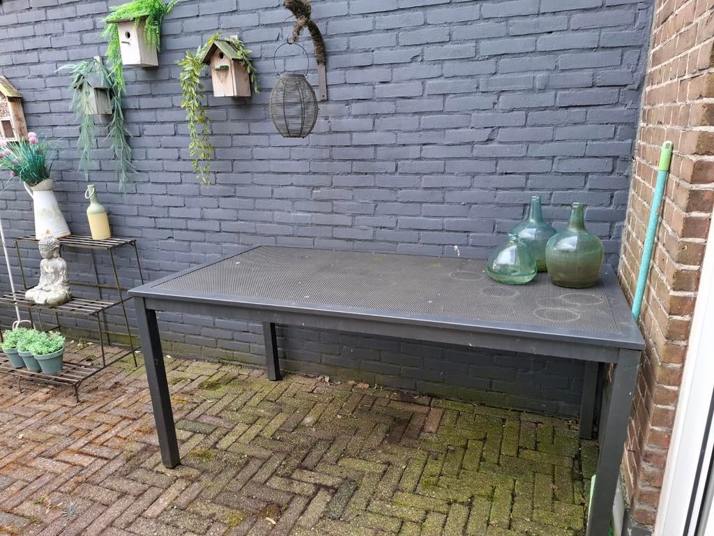Grote antraciet tuintafel 170x89 cm, Tuin en Terras, Tuintafels, Ophalen, Gebruikt, Rechthoekig, Metaal