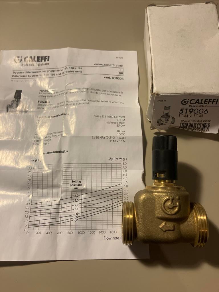 Caleffi bypass ventiel voor verwarmingsinstallaties, Doe-het-zelf en Verbouw, Verwarming en Radiatoren, Minder dan 30 cm, Overige typen
