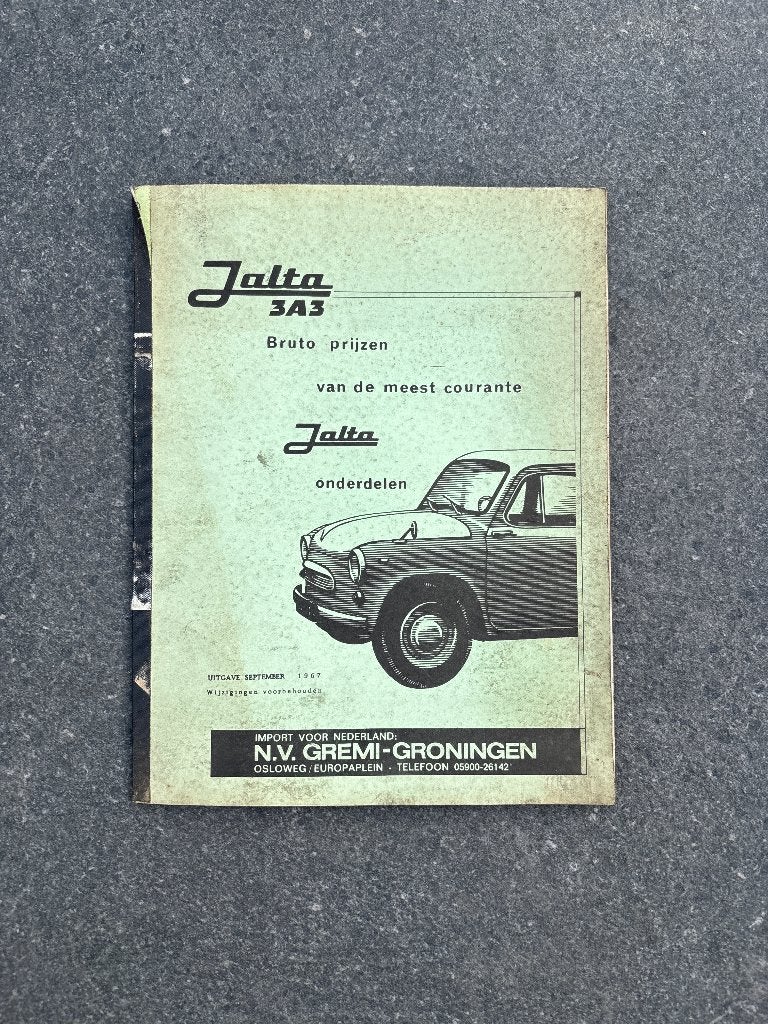 Originele Jalta 3A3 (ZAZ-965) Onderdelen-Prijslijst (1967), Ophalen of Verzenden