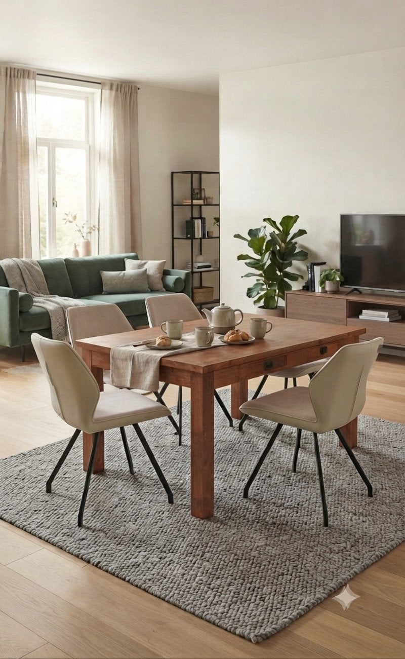 Robuuste Teakhouten Eettafel set incl 4 stoelen, Modern, industrieel, Teakhout, Zo goed als nieuw, 150 tot 200 cm