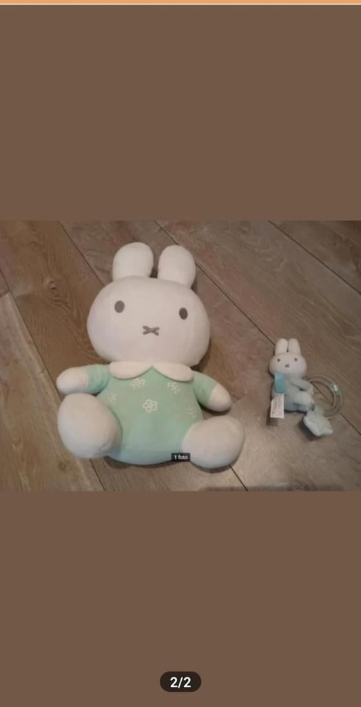 Nijntje knuffel en rammelaar set - mintgroen, Groen, Konijn, Nijntje, Ophalen of Verzenden