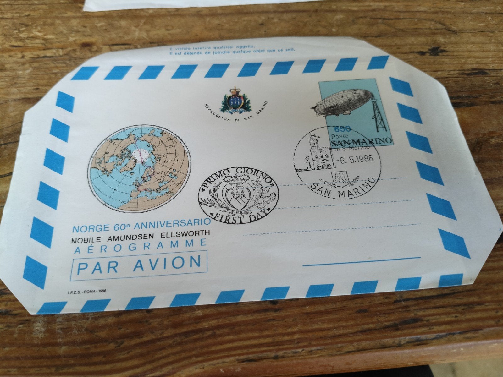 Aerogramme San Marino 60e Anniversaire Nobile Amundsen Ells, Ophalen of Verzenden