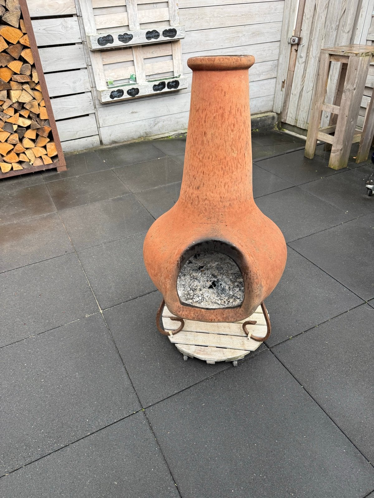 Terracotta tuinhaard met onderstel, Ophalen, Gebruikt