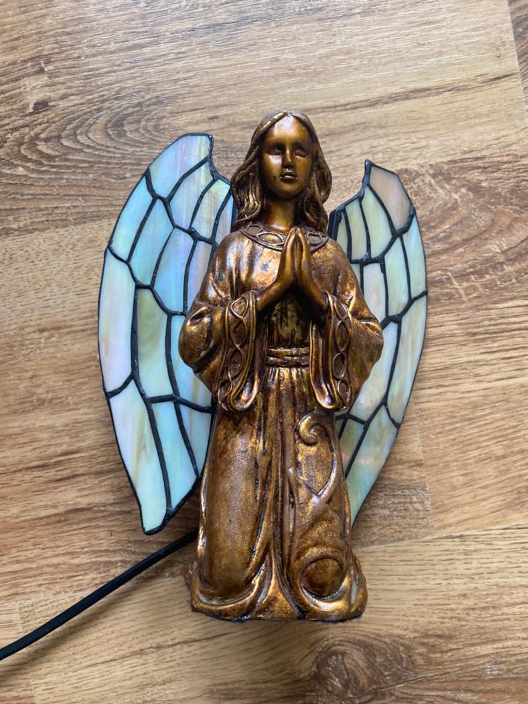 Engel met Tiffany vleugels - 20 cm lampje, Antiek en Kunst, Ophalen of Verzenden