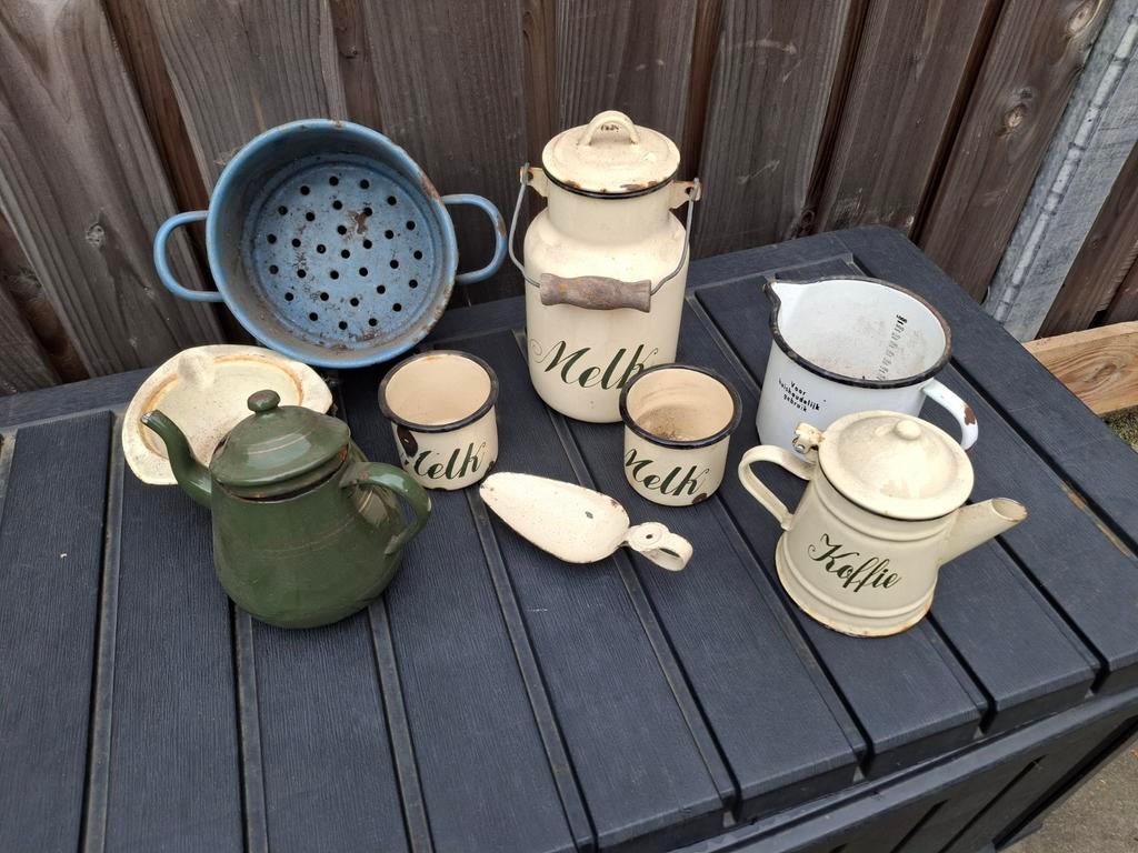 Brocante emaille spulletjes te koop, Antiek en Kunst, Antiek | Emaille, Ophalen of Verzenden