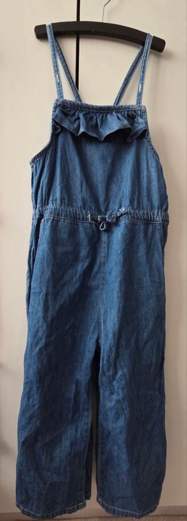 H&M  spijker salopette met zakken maat 128, Broek, Meisje, Ophalen of Verzenden, Zo goed als nieuw