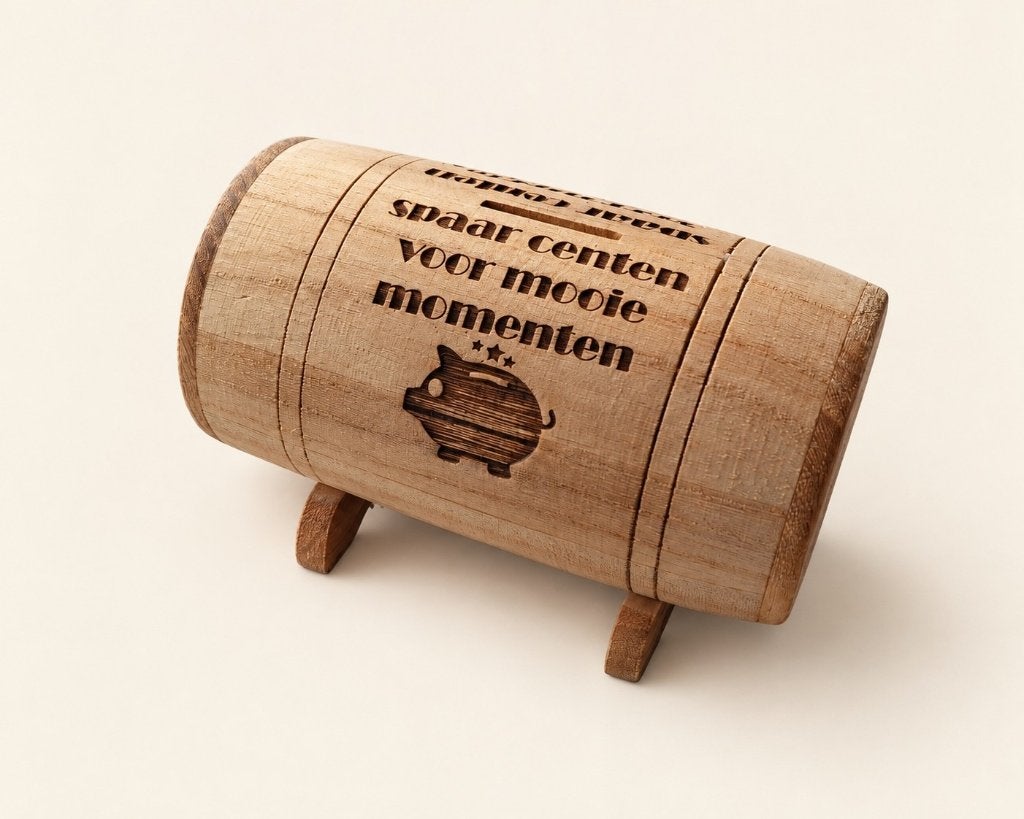 Spaarpot houten tonnetje - vaatje - SPAAR CENTEN, Verzamelen, Houtatelier M.Y., Info@myhoutatelier.nl, Nieuw, Ophalen of Verzenden