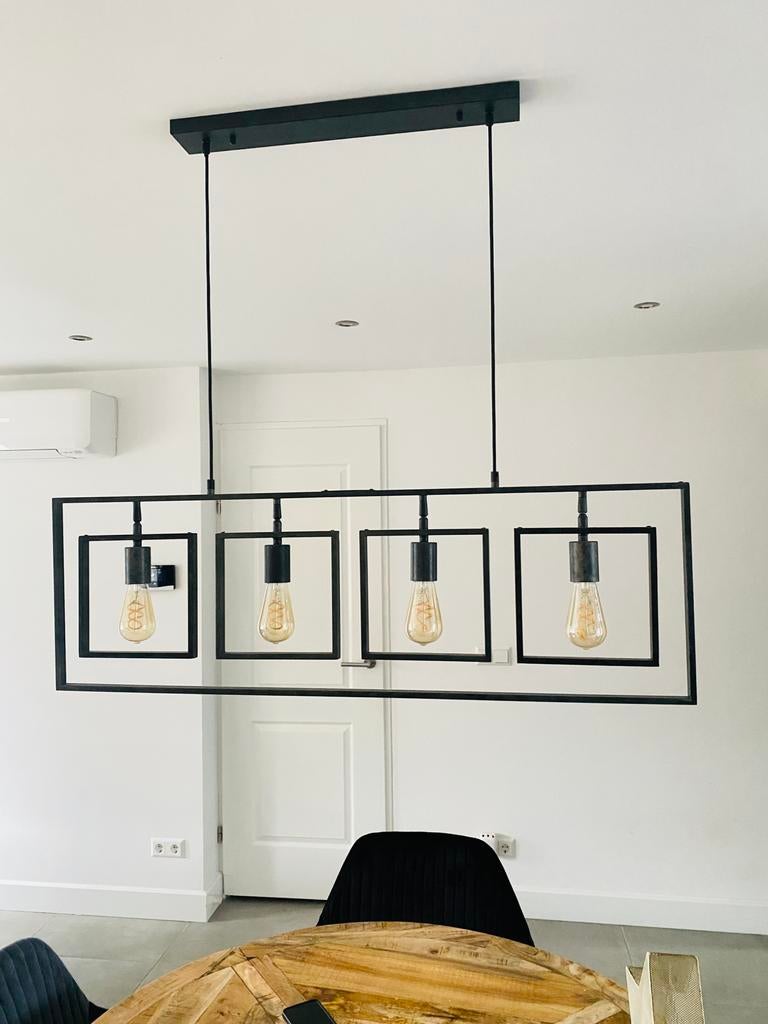 Industriële hanglamp met 4 lichtpunten - Zwart metaal, Ophalen, Nieuw, Metaal, 75 cm of meer