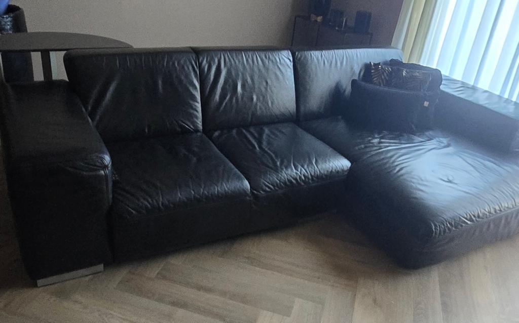 Leren bank met loungegedeelte, Ophalen, Gebruikt, Hoekbank, 300 cm of meer