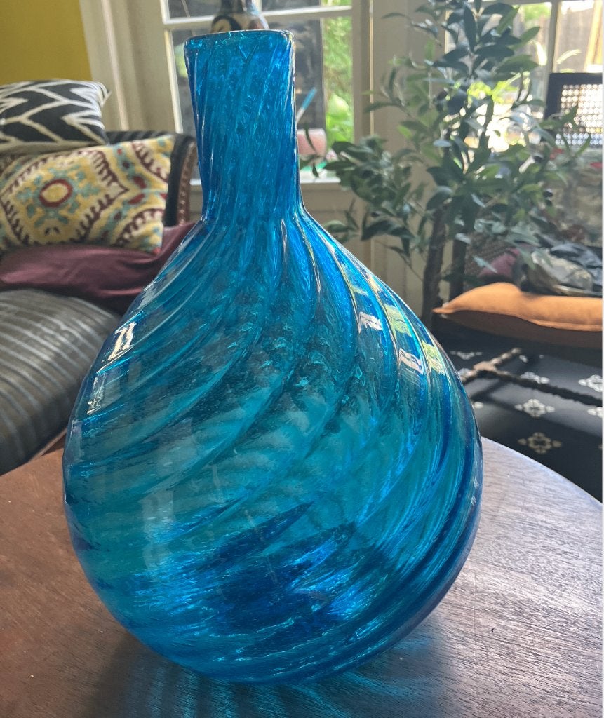 vaas, glas, Huis en Inrichting, Woonaccessoires | Vazen, Handgemaakt, Blauw, Ophalen of Verzenden, 33 cm