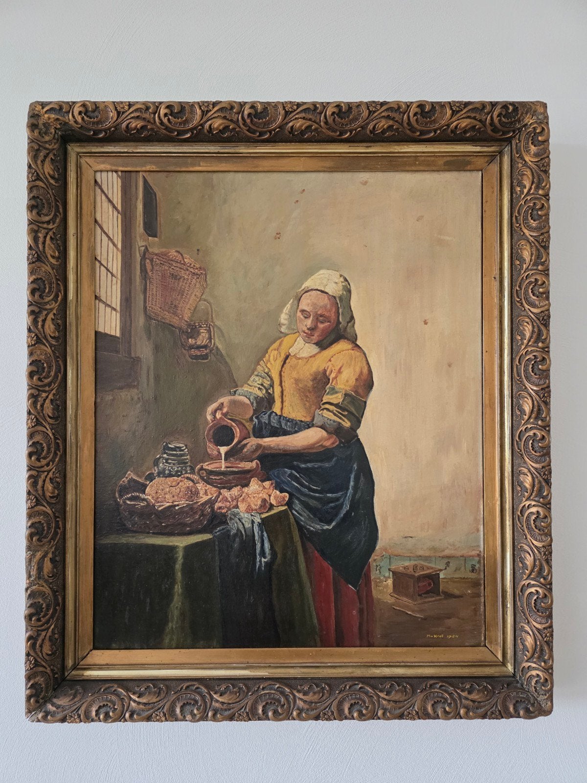 Olieverfschilderij 'De Melkmeid' gesigneerd M. Hoof 1984, Ophalen
