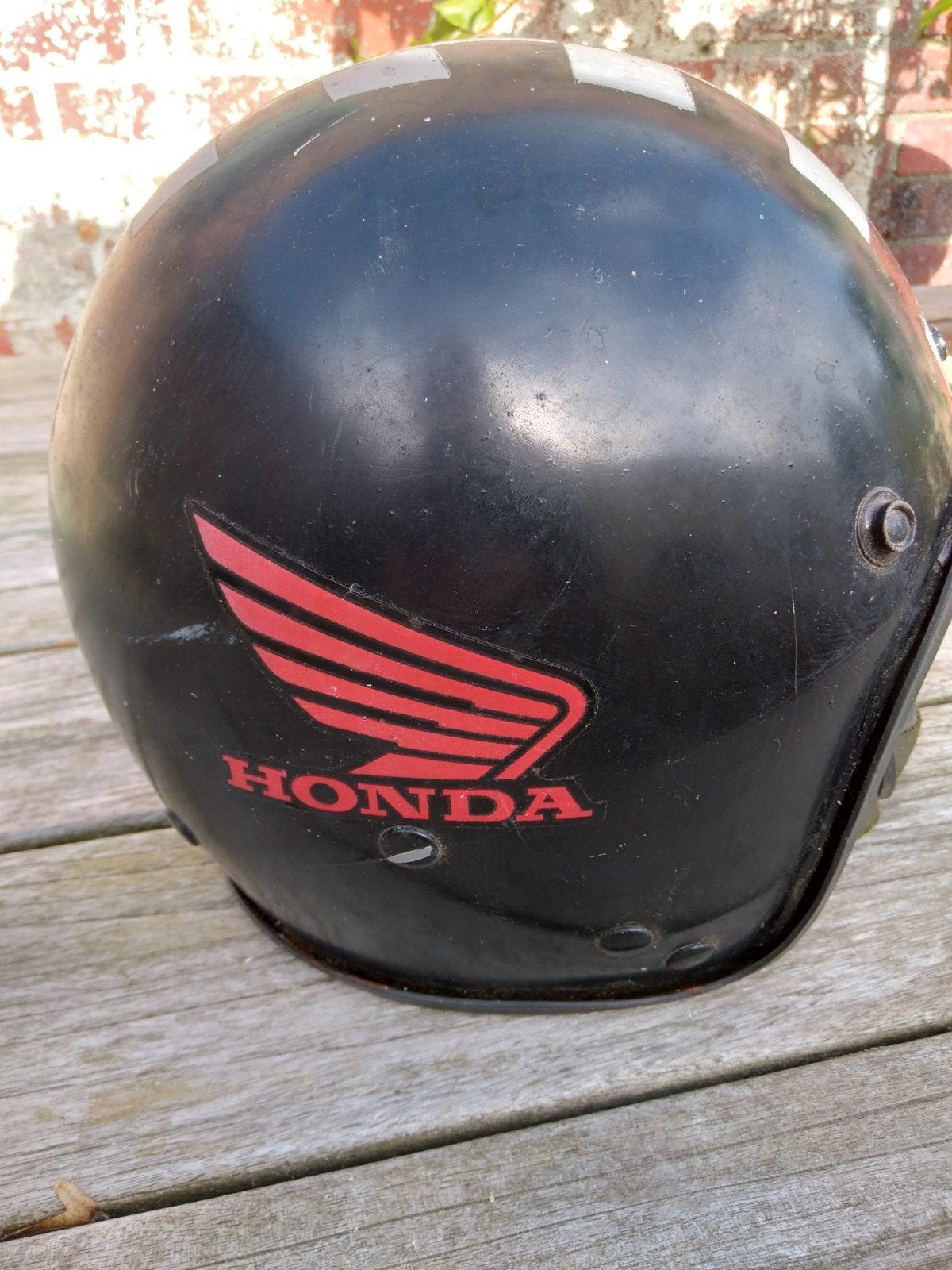 Vintage Honda Motorhelm - Zwart met geblokt patroon, Overige typen, Ophalen of Verzenden, Tweedehands, Heren