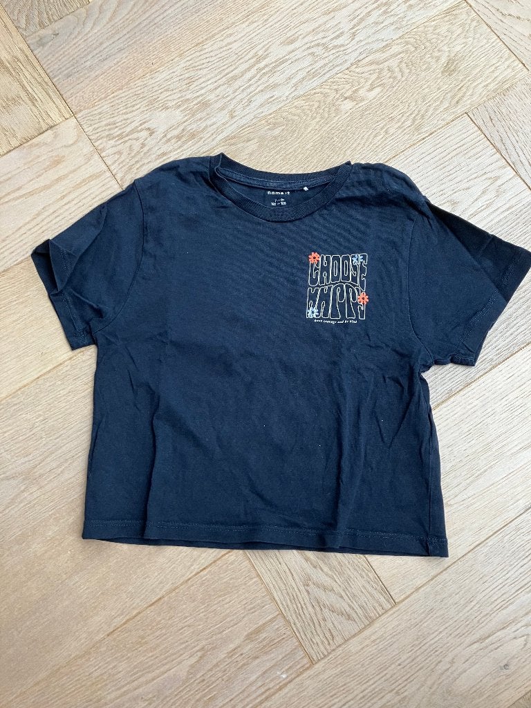 ZGAN donkerblauw shirt, korte mouw Name It mt 122/128, Kinderen en Baby's, Kinderkleding | Maat 122, Meisje, Ophalen of Verzenden
