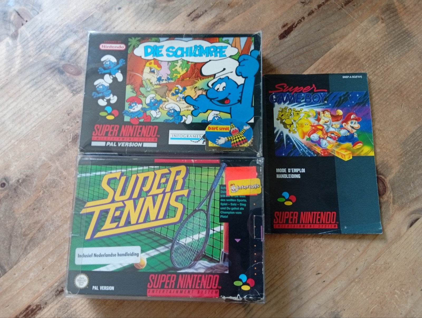 De Smurfen & Super Tennis CIB SNES + Super Gameboy boekje, Gebruikt, 2 spelers, Ophalen of Verzenden, Platform