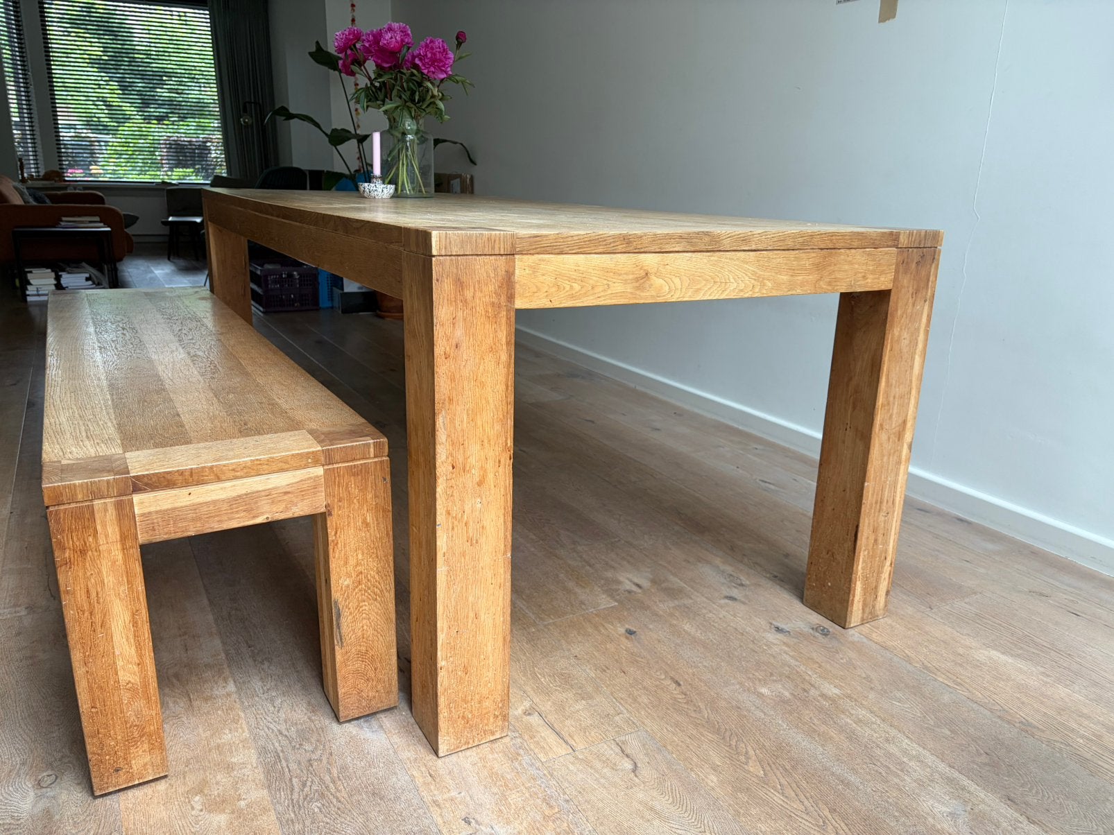 Eettafel eikenhout, Huis en Inrichting, Tafels | Eettafels, Ophalen, Gebruikt, Eikenhout, 200 cm of meer
