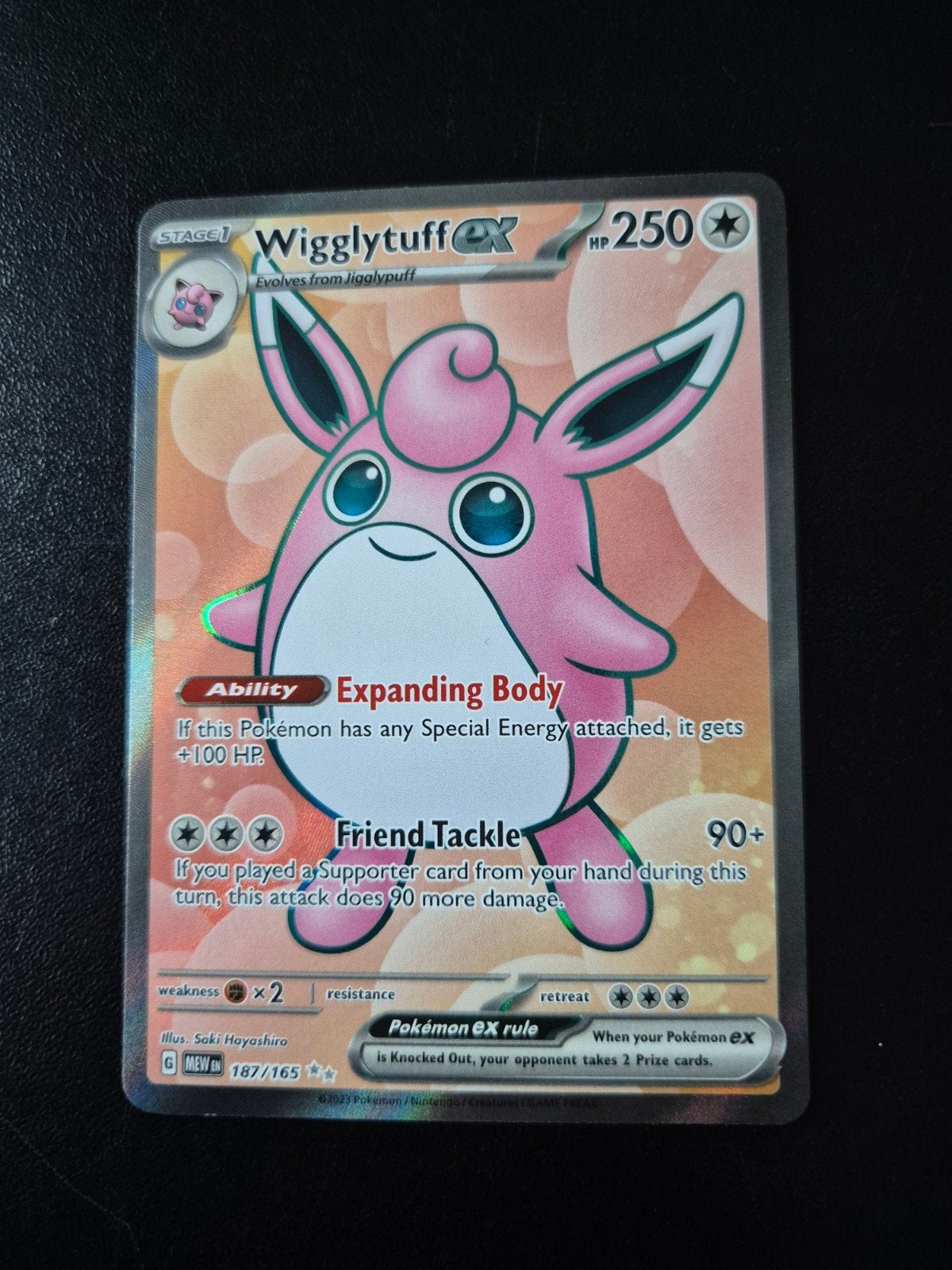 Wigglytuff ex 187/165 Full Art Pokémon kaart, Ophalen of Verzenden, Zo goed als nieuw, Losse kaart, Foil
