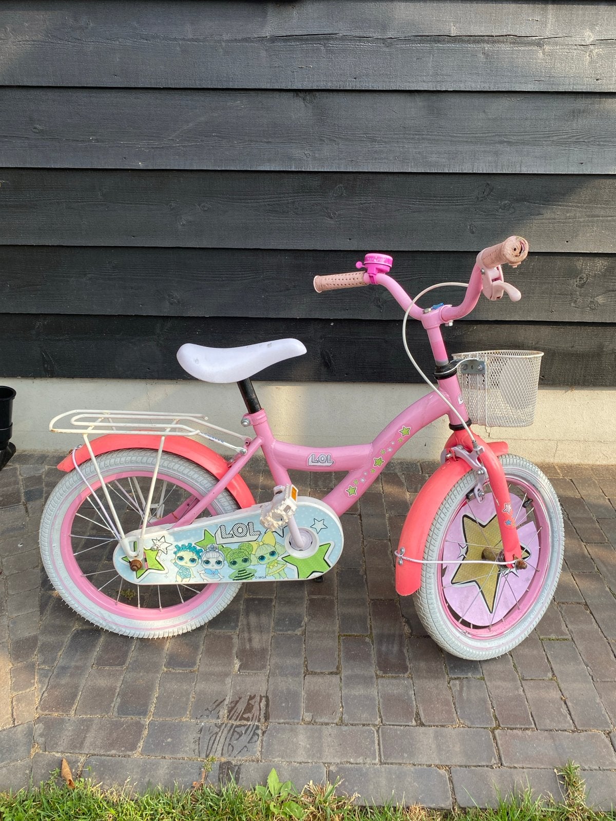 Roze LOL Surprise kinderfiets 16 inch met mandje, Ophalen, Gebruikt, Velgrem, 16 tot 20 inch