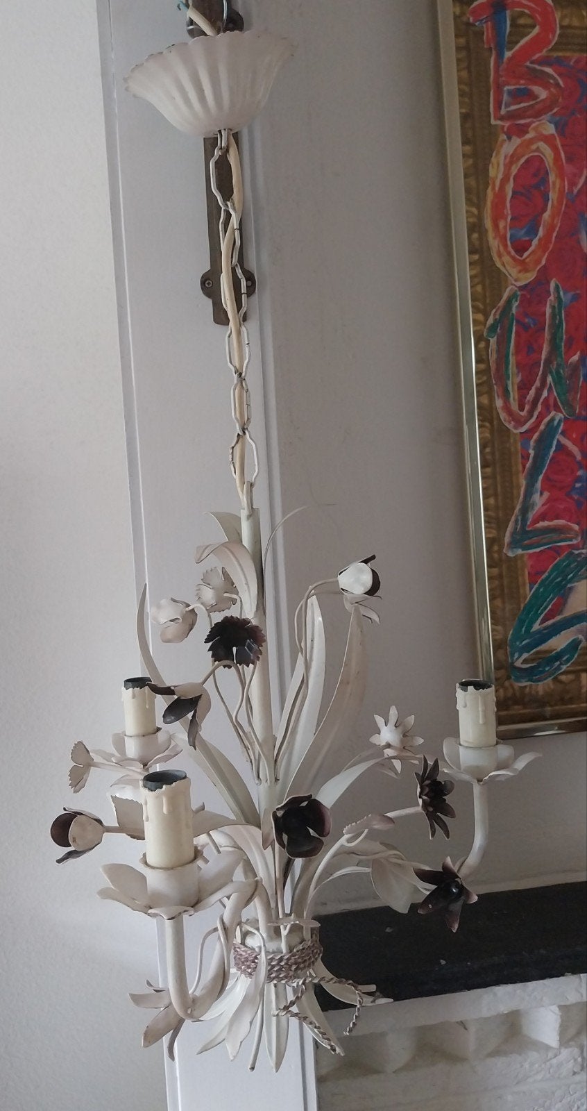 Franse brocante lamp met bloemen, Ophalen of Verzenden, 50 tot 75 cm