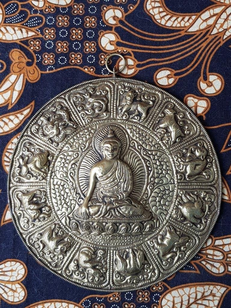 Mooie oude Mandala uit Nepal met dierenriem en Boeddha., Ophalen of Verzenden, Ritueel object, Handgemaakt