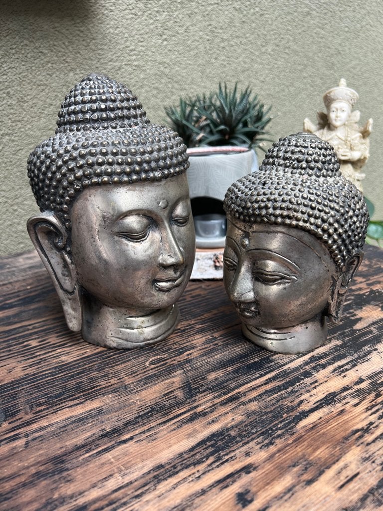 Boeddha hoofd set brons verzilverd Buddha, Verburgt Vintage, Ophalen of Verzenden, Schipluidenlaan 20 5035KJ Tilburg, https://verburgtvintage.nl/#contact