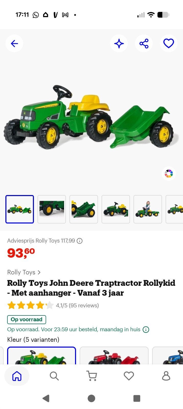 tractor rolly kids John deer met aanhanger, Ophalen, Zo goed als nieuw, Overige merken, Met kar of aanhanger