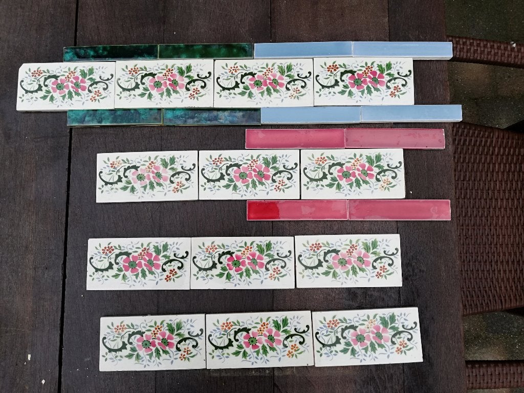 199cm Antieke wandtegels 7,5x15,3cm bloemenrand, Ophalen of Verzenden