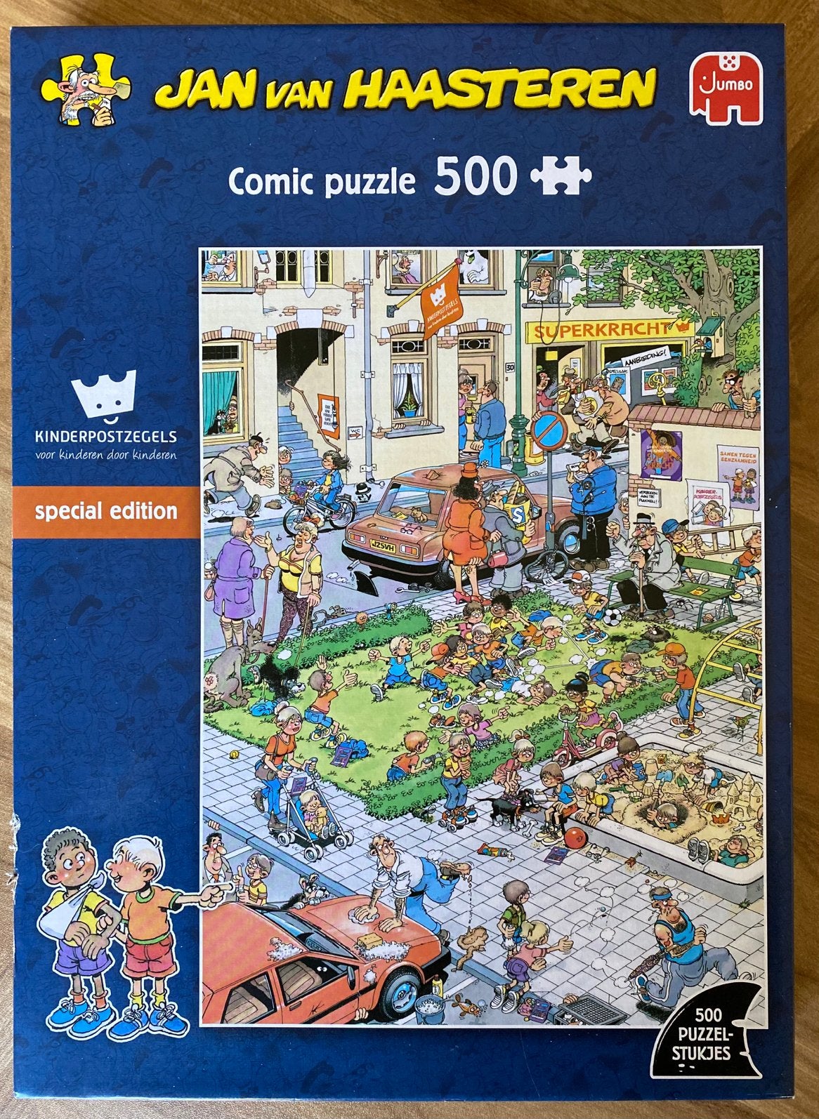 500 stukjes jan van Haasteren puzzel kinderpostzegels, Hobby en Vrije tijd, Denksport en Puzzels, Ophalen of Verzenden, 500 t/m 1500 stukjes