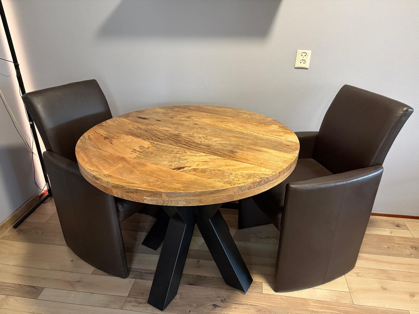 Robuuste mango eethoek met 2 stoelen, Huis en Inrichting, Tafels | Eettafels, Ophalen, 100 tot 150 cm, Rond, Zo goed als nieuw