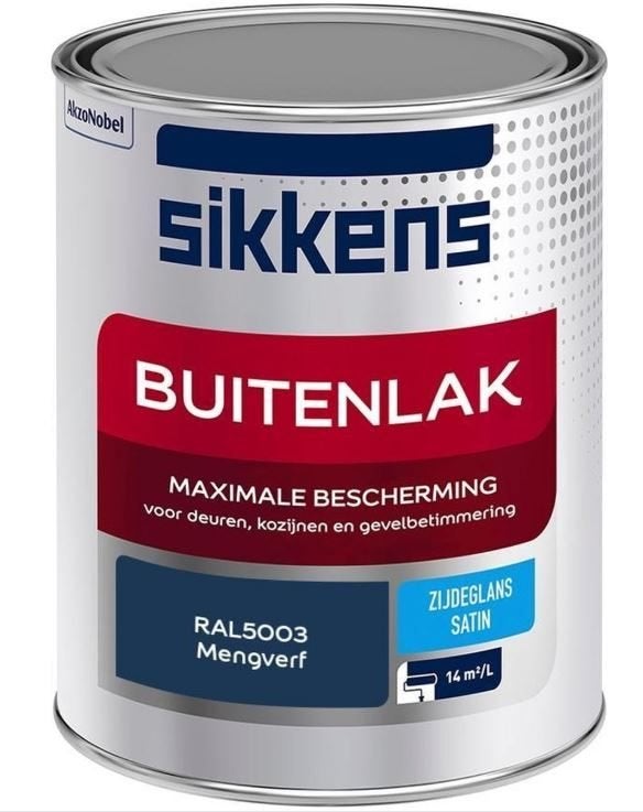Sikkens Buitenlak - Zijdeglans - Mengkleur - RAL5003, Doe-het-zelf en Verbouw, Verf, Beits en Lak, Blauw, Nieuw, Ophalen of Verzenden