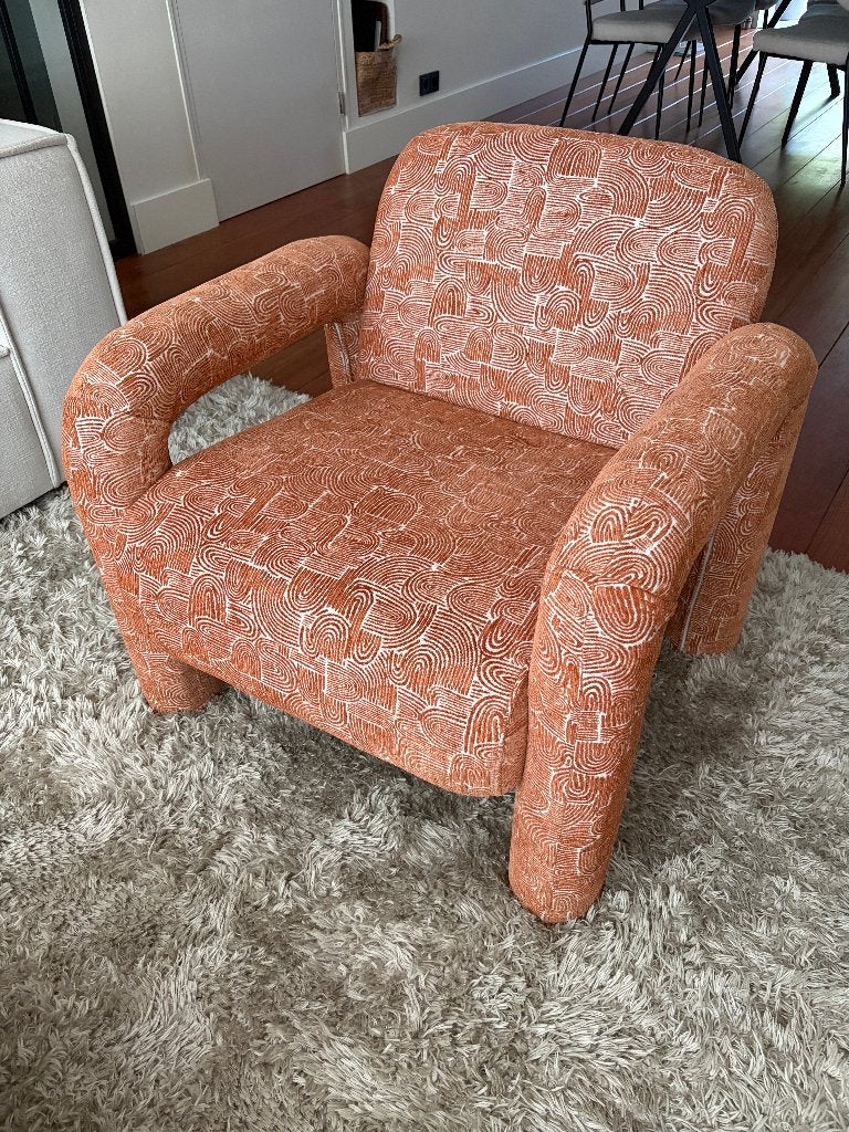 Lea terracotta fauteuil met armleuning, Ophalen, Nieuw, 75 tot 100 cm, Stof