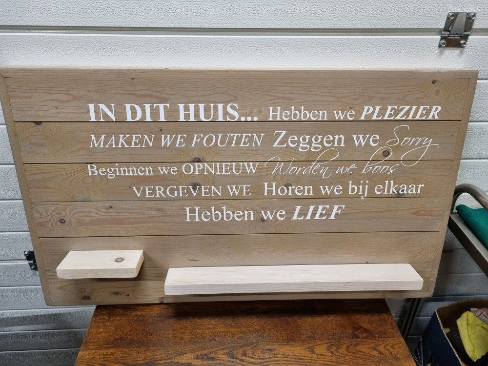 wandbord decoratief met huisregels steigerhout, Ophalen of Verzenden, 'T Olde Gre-j, Info@toldegrej.nl, Endepoelstraat 20f Didam