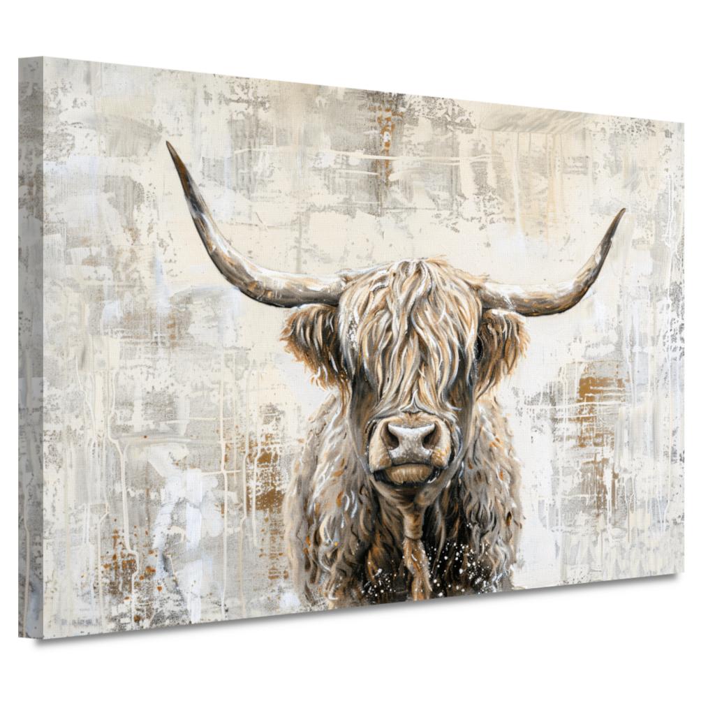 Canvas schilderij - Schotse hooglander (sepia tinten), Minder dan 50 cm, Oorspronkelijke maker, Verzenden, Nieuw