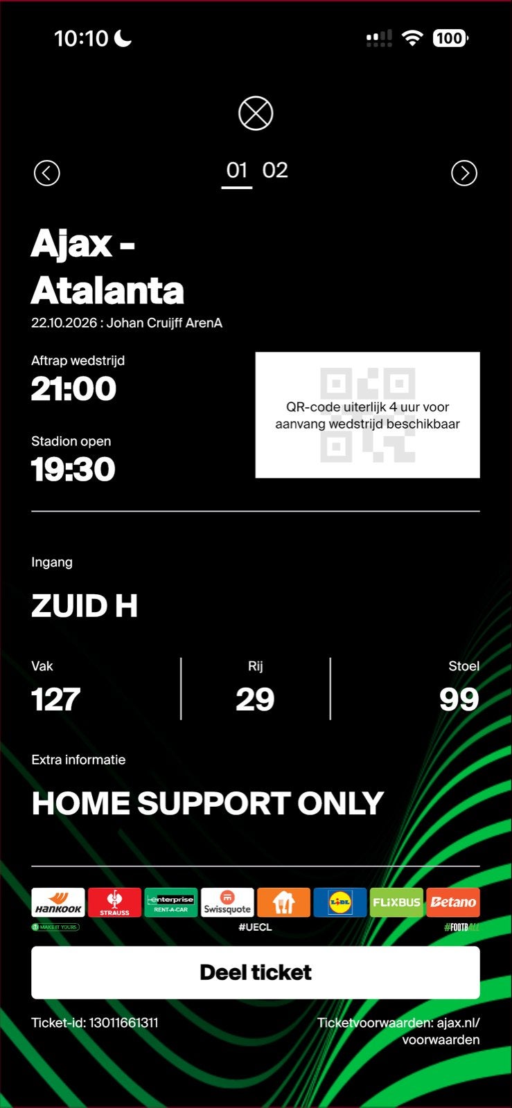 Ajax-atalanta 2 kaarten f side, Losse kaart