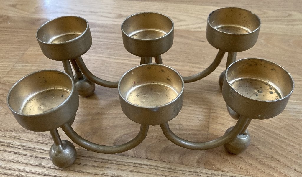 Theelichthouder voor 6 waxinelichtjes koper of legering, Gebruikt, 7 cm, Ophalen of Verzenden, Metaal