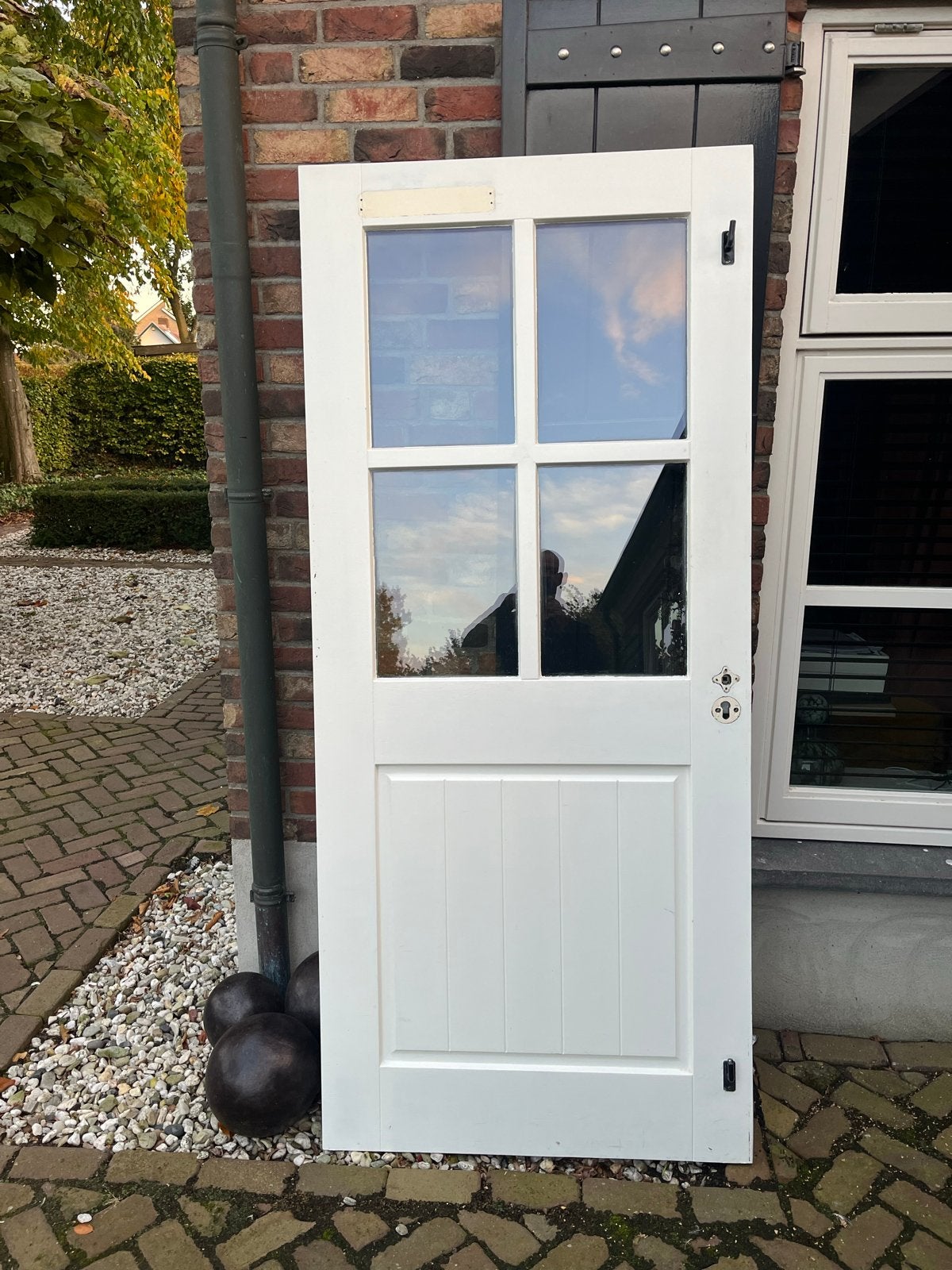 Hardhouten buitendeur met Glaspanelen - Zo goed als nieuw, 80 tot 100 cm, Binnendeur, Ophalen of Verzenden, Zo goed als nieuw