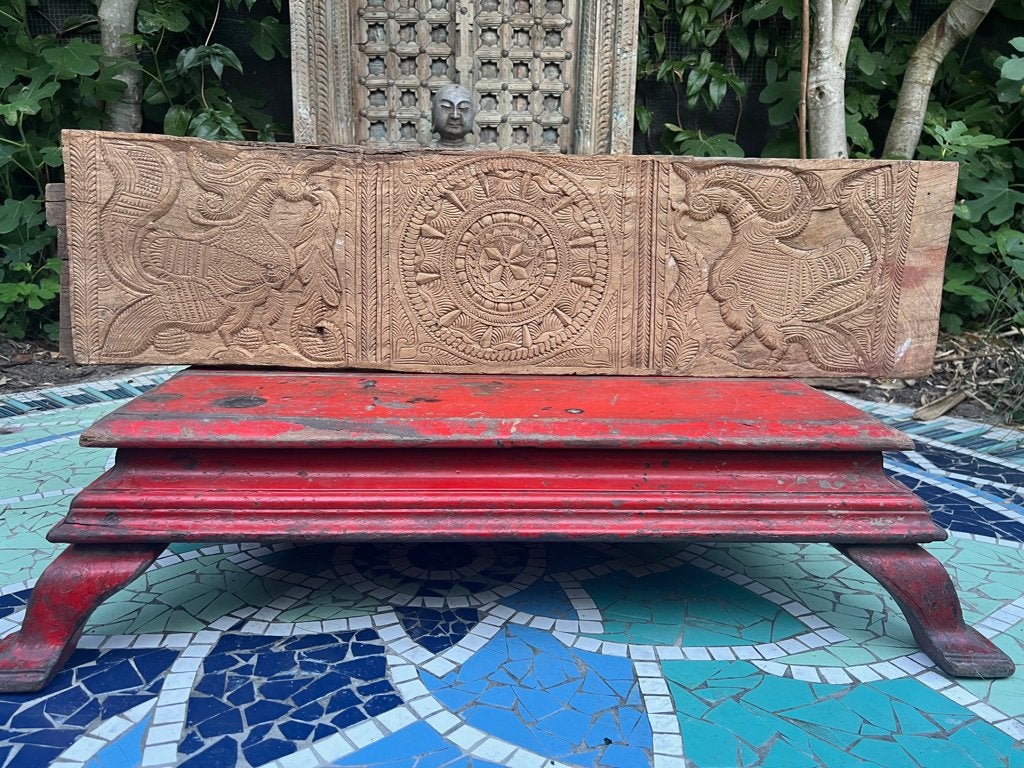 Indiase houtsnijwerk wandpaneel India pauw carving 93 cm, Verburgt Vintage, Boho, Hout, Nieuw