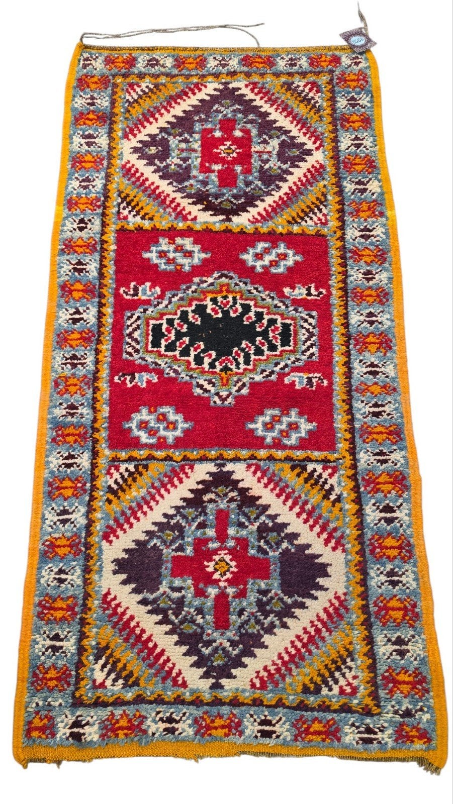 Handmade vintage wool Berber carpet runner Yellow 72x150cm