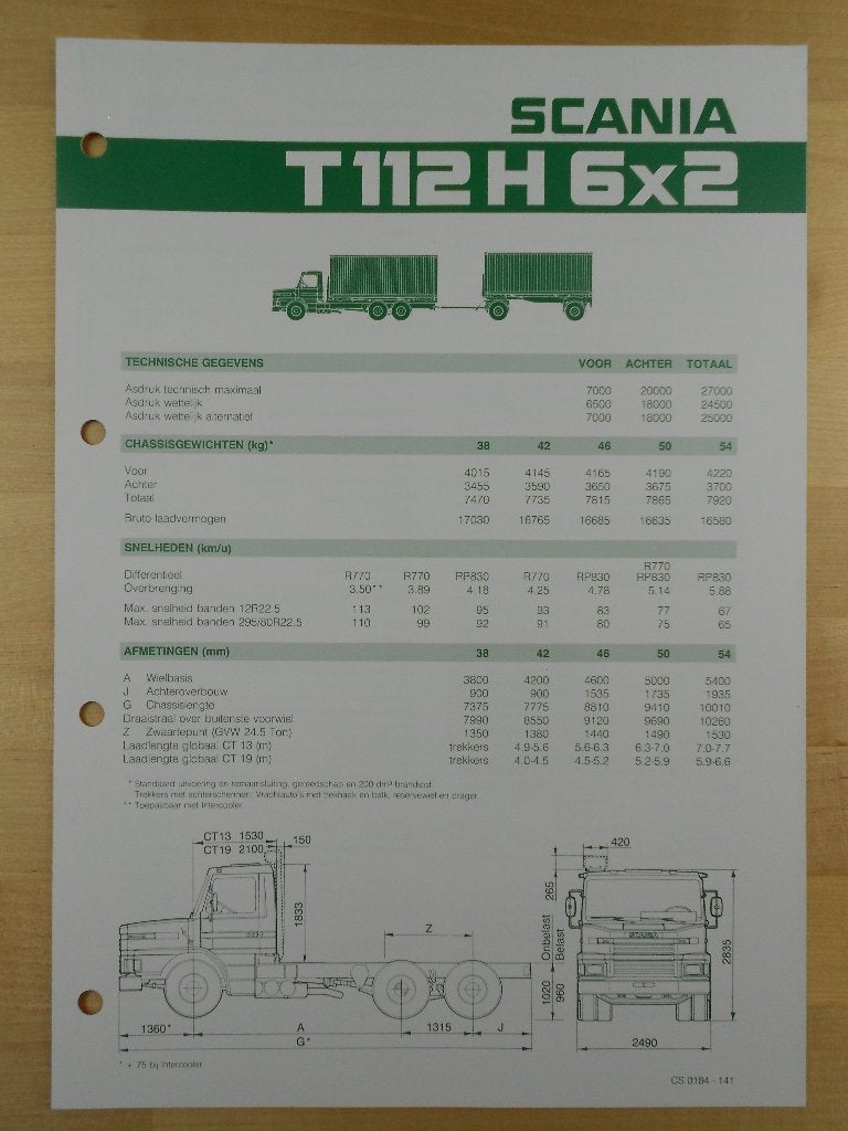Scania T112 6x2 1984 Specificatie Brochure T 112 Torpedo, Ophalen of Verzenden, Zo goed als nieuw, Overige merken, Scania
