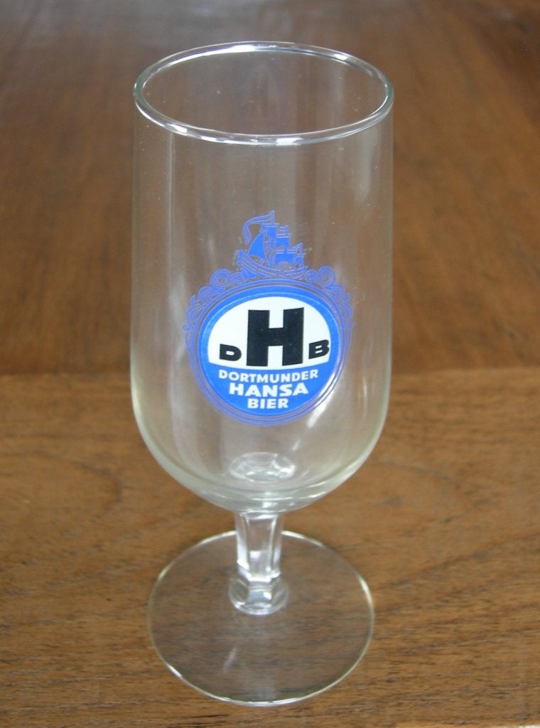 DORTMUNDER HANSA BIER Bierglas op voet. Afmeting Ø 6,5x16,5., Ophalen of Verzenden, Zo goed als nieuw, Glas of Glazen, Overige merken