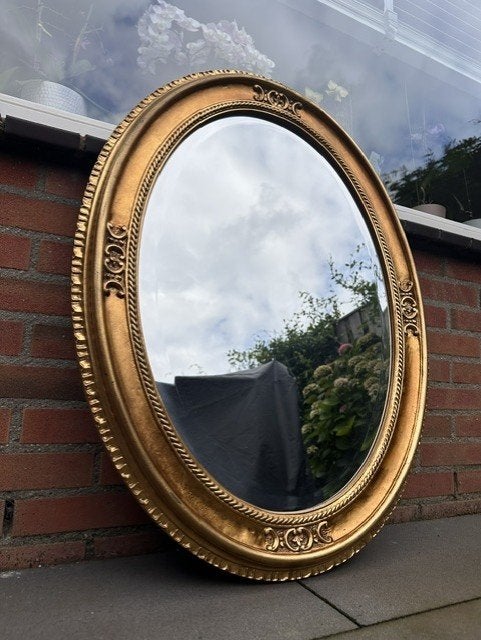 Prachtige gouden barok spiegel (facet geslepen), Huis en Inrichting, Ophalen, Zo goed als nieuw, Minder dan 100 cm, Ovaal