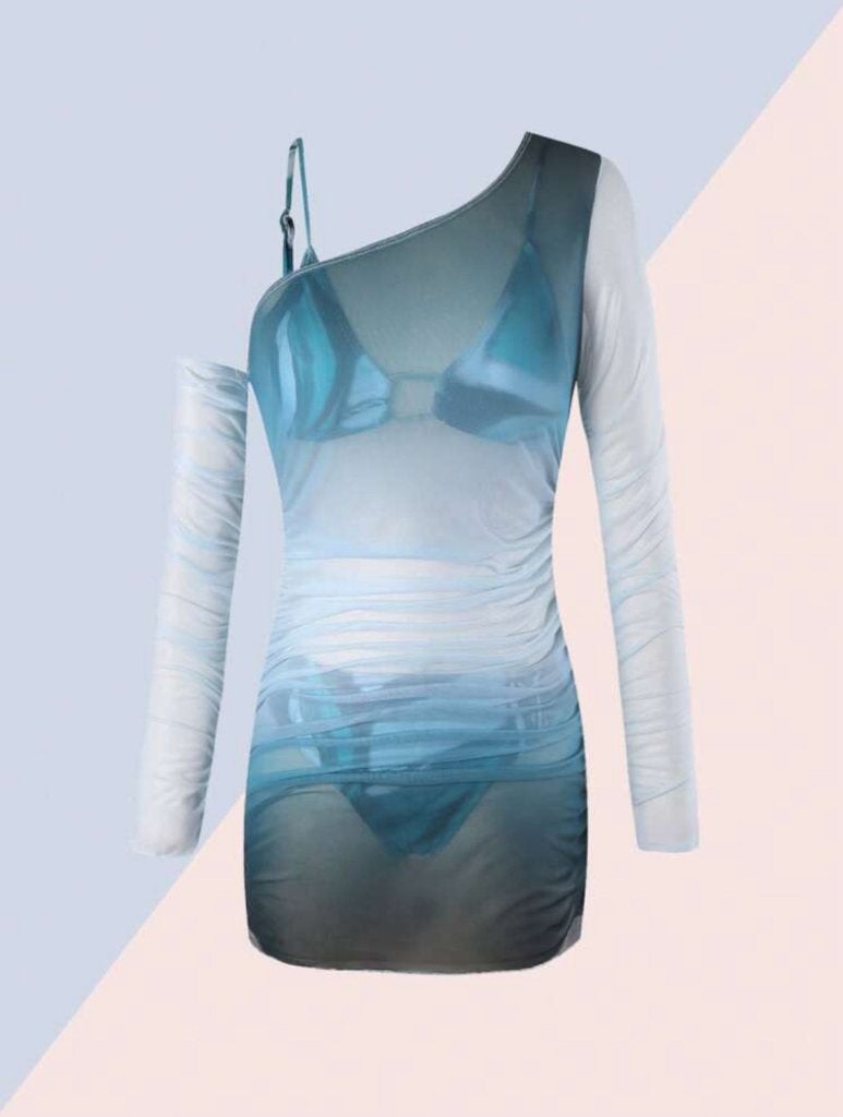 Blauwe bikini met jurkje maat 152 nieuw, Bikiniset, Meisje, Nieuw, Ophalen of Verzenden