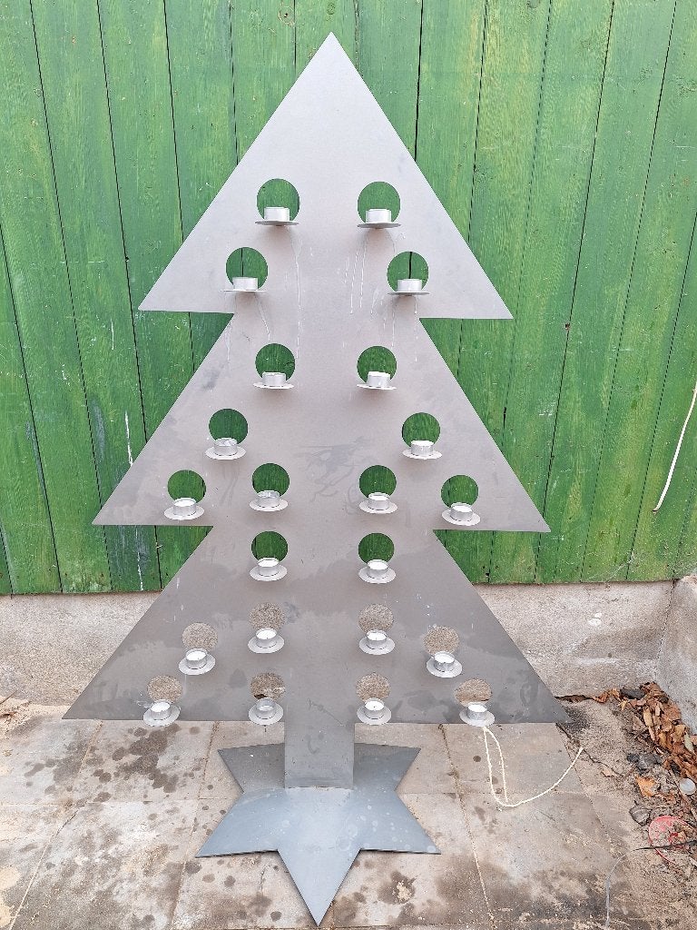 Metalen kerstboom met waxinelichten, Ophalen, Gebruikt